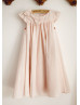 Cap Sleeves Blush Pink Cotton Slit Back Flower Girl Dress